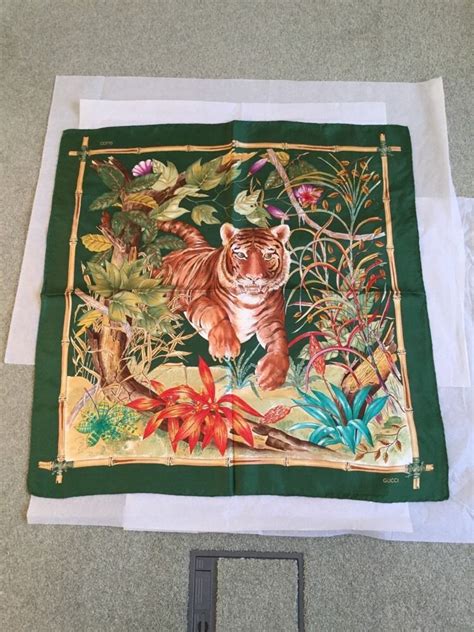 gucci silk tiger scarf 80s|vintage Gucci handkerchief.